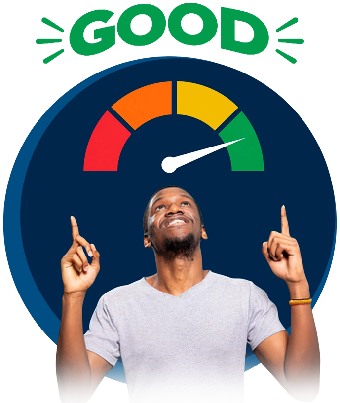 Persona mirando hacia arriba con optimismo junto a un indicador de progreso